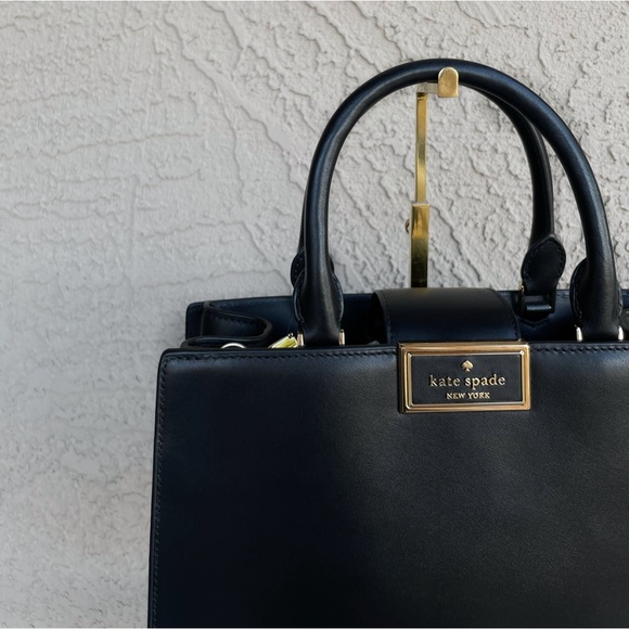 KATE SPADE Classic Neutral Black Smooth Leather Reegan Satchel Top Handle Bag - Picture 6 of 17